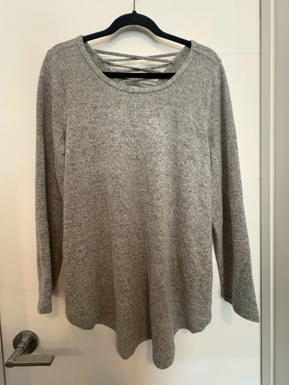 Torrid Gray Hacci Long-Sleeve Crisscross Back Top